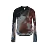 Camiseta feminina Karrcat Cyber Y2k Mesh Tops Grunge Gradient Print T-shirt Irregular Tie Dye Chic T-Shirt Moda Coreana Harajuku Streetwear 00s 230705