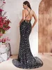 backless strap Mermaid Evening Dresses Sparkly Sequin Rose Pink vestidos Prom Dress Lace Up Back Sweep Train Red Carpet Party Gown bling sexy long formal dress 2023