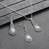 Necklace Earrings Set Ethnic Turquoises Vintage Silver Plated Flower Water Drop Sets Female Jewelry