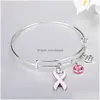 Charm Bracelets Pink Ribbon Breast Cancer Awareness For Women Designer Extendable Wire Cute Bangle Nursing Survivor Jewelry Gift Dro Dhgrr