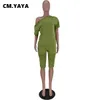 Chándales de mujer CM YAYA Sport Elegant Two Conjunto de 2 piezas para mujer Summer Button Neck Tee Top y pantalones hasta la rodilla Chándal a juego 230704