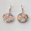 Dangle Earrings Fashion Round Metal Silver Color Inlaid Pearl Earring Vintage Painting Multicolor Pattern Drop For Women Jewelry
