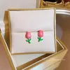 Boucles d'oreilles u-magical exquis rose tulipe fleur émail boucles d'oreilles pour femmes Kawaii plante métal fête bijoux accessoires