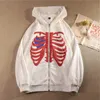 Womens Hoodies Sweatshirts Fashion Skeleton Hoodies Women Gothic Black Zip Up Oversized Sweatshirt Ladies Retro Harajuku Hooded Jacket Streetwear 230705