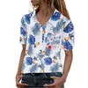 Blusas Femininas Camisa Havaiana Senhoras Casual Blusa Estampa Flores Folhas Com Bolso Top Verão Lapelas Peito Solteiro Camicias Praia