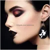 Dangle Chandelier Halloween Punk Double Sided Leather Earrings For Women Skeleton Hyperbolic Drop Earring Party Fashion Jewelry Gi Dh4Kc