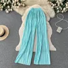 Women's Pants Solid Color Bright Face Wide-leg Summer Lazy Wind Drape Loose Casual Pleated All-match Trousers