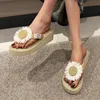 Slipper Summer Straw Bottom Slippers Sunflower Lightweight Thick Sole Flip Flops Bohemia Beach Holiday Elevated Sandals 230704