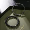 Bracelets porte-bonheur mode 2 pièces/ensembles breloques 8mm noir givré pierre ensembles Punk mat perles Bracelet pour hommes femmes bijoux