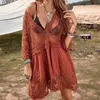 Basic Casual Dresses Swimsuits Woman Sexy Beach Cover Up V neck Women Tunic Dress Sarong Bikini Crochet Top For Beachwear 230704