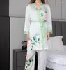 Vêtements de nuit pour femmes 3 pièces Robe pyjamas costume été femmes Satin Lingerie imprimer peignoir CamiShorts sommeil ensemble décontracté Kimono maison vêtements