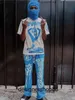 Men's Hoodies Sweatshirts Hellstar Studios Blue Retro Mud Print Distressed Sports Casual Pants Bell-bottoms