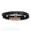 Perlé 6Mm Couronne Roi Charme Brins Perles Bracelet Ensemble Pour Hommes Femmes Noir Pierre Naturelle Élastique Réglable Bracelet Couple Bijoux Gi Dhsye