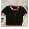 女性の Tシャツ女性ニット半袖 Tシャツクロップトップス女の子ニット刺繍桜 Tシャツ女性の夏 2023