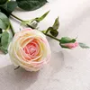 Decorative Flowers 3Pcs Long Branch Moisturizing 2 Head Rose Real Touch Roses Fake Home Living Room Table Decoration Wedding Bouquet