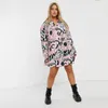 Damska koszulka plus size nadruk kreskówkowy opuszczane ramiona koszula na co dzień damska z długim rękawem luźny guzik wiosna elegancka modna sukienka 6XL 7XL 8XL 230705