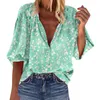 Dames Blouses Lente Zomer Tops Vrouwen Dichtgeknoopt Shirt Office Dames Bloemenprint Casual V-hals Losse Shirts Blusas Femininas 2023