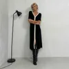 Casual Jurken Zwart Wit Casual Elegante Vintage Korte Mouw Lange Jurk Koreaanse Mode Stijl Gebreide Slanke Maxi Jurken Voor Vrouwen Zomer 2022 J230705