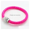 Charm Bracelets Braided Pu Leather Magnetic Button Bracelet Cz Disco Crystal Bead Bangle Mticolor Handcraft Gift Drop Delivery Jewelr Dhd5U