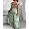 Basic Casual Dresses Summer Women Ruched Plain Strap Shirring Maxi Dress 2021 Femme Boho Solid Sundress Office Lady Outfits Y2K Be Dhnf2