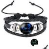 Braccialetti con ciondoli 12 segno zodiacale che si illumina al buio per donna uomo 18 mm zenzero bottone automatico costellazione corda in pelle braccialetto moda goccia Dh9Gu