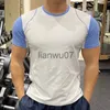 Herr T-shirts Herr Löpning Sport t-shirts Gym Fitness Träning Spandex Sommar stretch T-shirt Man Crossfit Bodybuilding T-shirts Kläder J230705