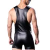 Macacão modelador de corpo de couro sintético fino fitness masculino para homem cueca boxer emagrecedora macacão sem mangas2473