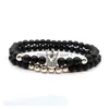 Perlé 6Mm Couronne Roi Charme Brins Perles Bracelet Ensemble Pour Hommes Femmes Noir Pierre Naturelle Élastique Réglable Bracelet Couple Bijoux Gi Dhsye