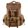 Rucksack Europa Canvas Lederrucksäcke Herren 15" Laptop Tagesrucksäcke Wasserdichte Rucksäcke Große gewachste Reiserucksäcke Groß