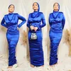 Etnische Kleding Geplooide Satijn Kaftan Moslim Jurk Elegante Pure Kleur Lange Islamitische Abaya Vrouwen Modest Wear EID Gewaden WY0051732