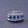 Кластерные кольца Красные деревья бренд Fine Jewelry Real 925 Sterling Silver Comensy Gemstone Blue Sapphire для женщин свадьба / помолвка