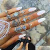 Cluster Ringe Bohemian Antik Silber Midi Finger Set für Frauen Kristall Diamant Schildkröte Kreuz Lotus Knuckle Modeschmuck in BK Drop DHA4G