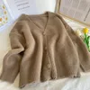 Women's Sweaters 2023 Autumn Winter Plush Low Neck Single Breasted Cardigan Top Loose And Thin Solid Color Long Sleeved Sweater