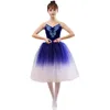 Vêtements de scène robe de Ballet bleu justaucorps de Performance pour filles adulte femme couleur progressive jupe longue Tutu danse moderne
