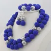 Collier boucles d'oreilles ensemble S! élégant bleu Royal perles boules africain argent plaqué fête bijoux cadeau livraison ShipABL782