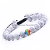 Perlé De Mode Arc-En-Perle Couple Bracelet Ensemble À La Main Pierre Naturelle Black Lava Rock Howlite Lgbt Gay Bracelet Pour Femmes Hommes Bijoux Dhkqc