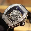 Наручные часы Richard's Mille Cool Rakish, механические часы Rm055, мужские деловые часы для отдыха, полный бриллиантовый корпус, черная лента, швейцарский Movem, оригинал высокого качества