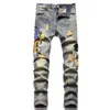 Marque noire brodée à fermeture éclair à fermeture à glissière Street Wear Skinny Hip Hop Alphabet Men's Pant's Ripped Jeans