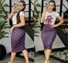 Women's Two Piece Sets Dress Fashion Temperament G Print Two Piece Tight Sexy Wrap Hip Mid Length Bollinger Skirt V Casual Dresses