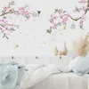 رفوف زهرة الوردي شجرة فرع الطيور الجدار ملصق غرفة المعيشة غرفة نوم ديكور ديكور PVC خلفية فتاة غرفة حضانة ديكور الفن جدارية جدارية