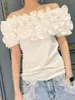 Women's T Shirts 2023 Summer Wooden Ear Flower Sexy Off-Shoulder T-shirt Top High-Grade Short-Sleeved Shirt Sweet Kawaii Clothes