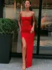 Casual Dresses Yiallen Red Black New Year Christmas Party Long Dresses Women 2021 Spring New Bodycon Lace Up Stretch Slim Soft Midi Dress Femme J230705