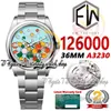 EWF ew126000 A3230 Automatik-Herrenuhr, 36 mm, Türkisblau, Zifferblatt mit Feiermotiv, Strichmarkierungen, 904L-Stahl, OysterSteel-Armband, Super Edition-Ewigkeitsuhren