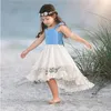 Girl Dresses Summer Style Europe America Little Flying Sleeve Backless Dress Fashion Irregular Hollow Iace Princess