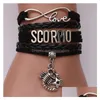 Charm Bracelets 12 Zodiac Sign Love Infinity For Women Men Horoscope Letter Braided Leather Rope Wrap Bangle Fashion Diy Jewelry Dro Dhmnd