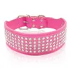 Dog Collars Leashes Leather Bling Diamante Crystal Studded Dogs Pet 2inch Wide for Medium Large Pitbull Boxer 230704