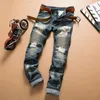 Whole- 2020 Mens Ripped Biker Jeans Fashion Distressed Denim Joggers For Man Streetwear Destroyed Moto Jeans Pants Trousers231u