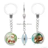 Porte-clés Longes Cabochon En Verre De Noël Double Côtés Arbre De Rennes Père Noël Cloche Bonhomme De Neige Pendentif Rotatif Porte-clés Bijoux Dh3F9