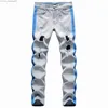 Erkekler kot hip hop 4 renkli patchwork kot pantolon yırtık delikler ince fit kot pantolon erkekler mavi kırmızı sarı tasarımcı düz mavi kot pantolon x0621 z230706