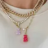 Collane con ciondolo Punk Colorful Gummy Bear Collana girocollo in cristallo di metallo per donna Multistrato Cute Tennis Clavicle Chain Nuovi gioielli 230613